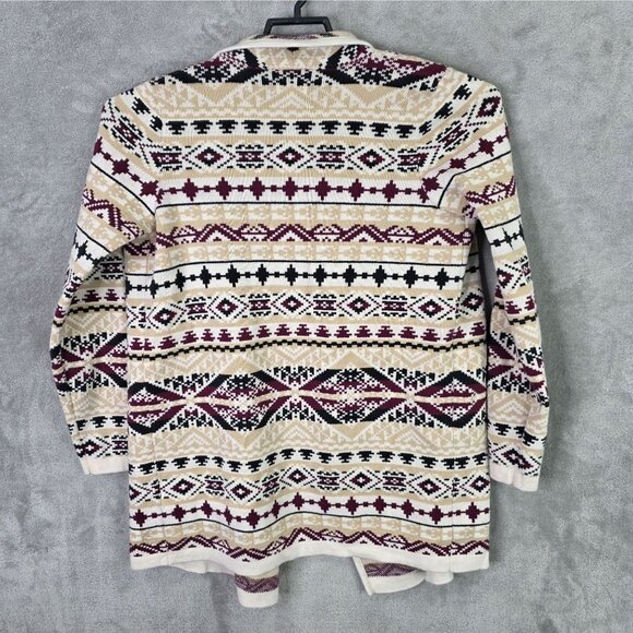 Womens Lucky Brand Beige Aztec Pattern Open Front Cardigan Long Sleeve Size L - Picture 4 of 7